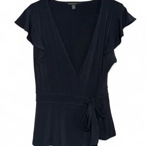 Banana Republic Black Wrap Top | Flutter Sleeve
